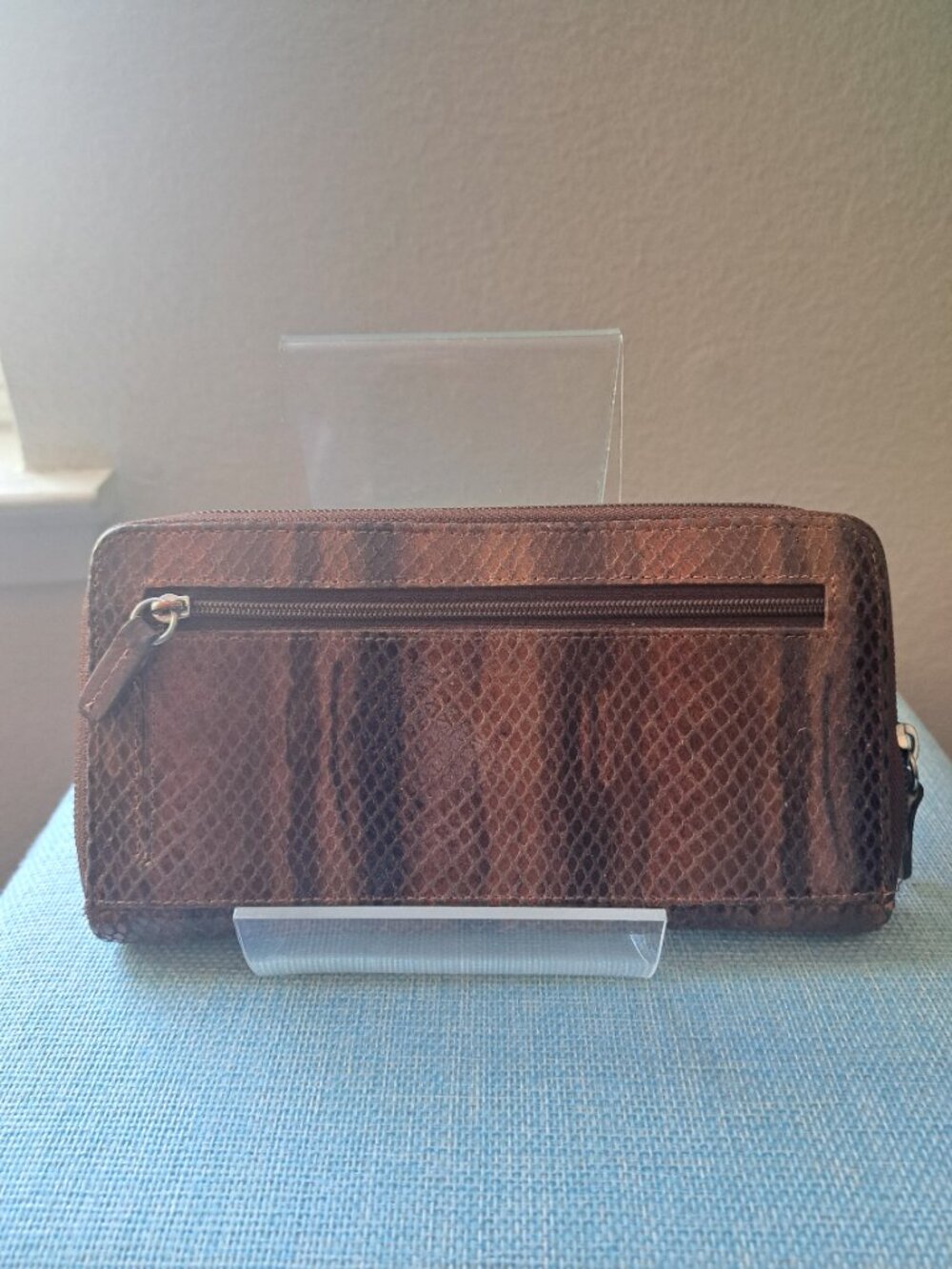 Lili Leather Snakeskin Zip Around Wallet Brown – Coin Pocket & ID Window